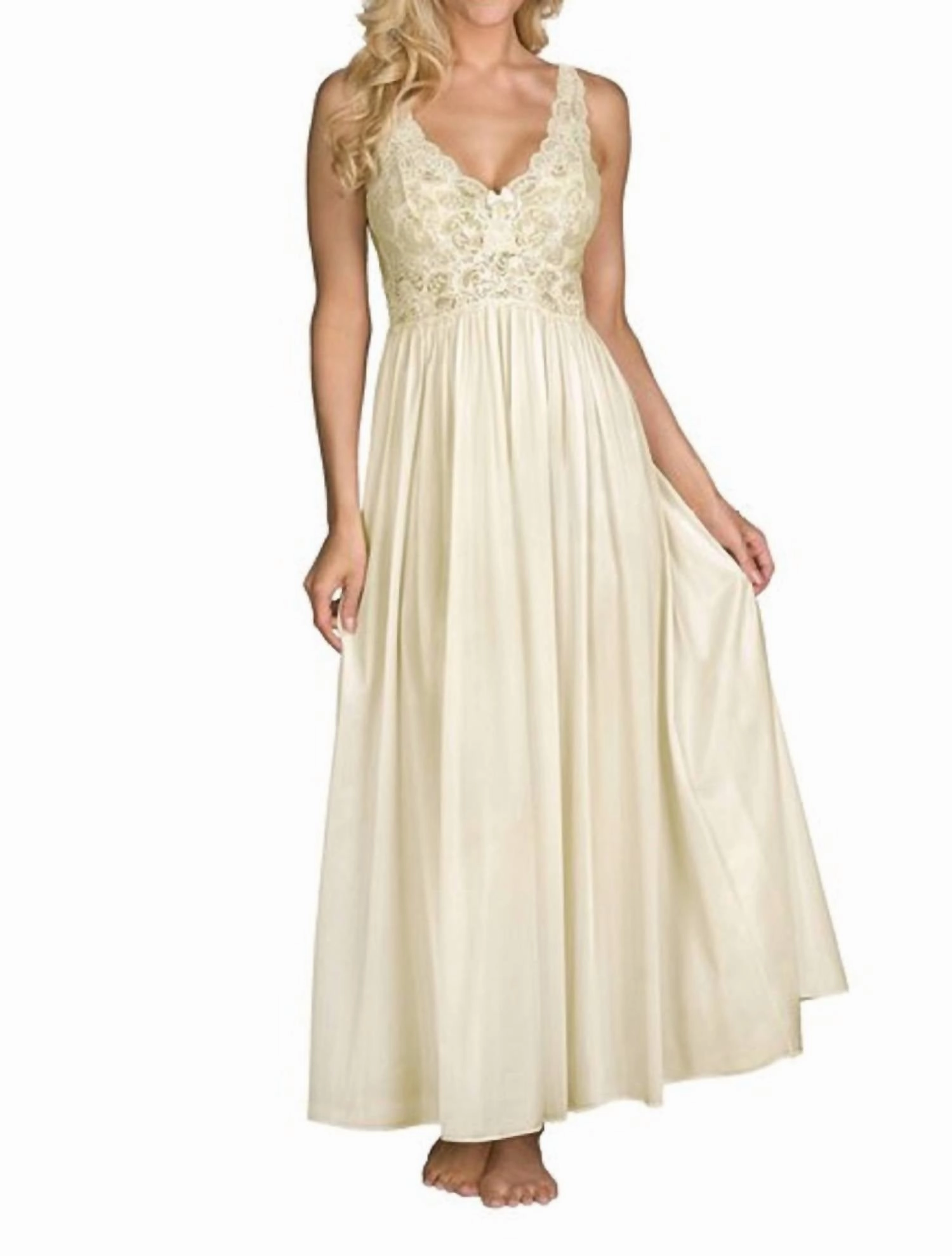 AntiPilling Technology Abrasion Resistant Edges Silhouette 53 Inch Sleeveless Long Gown In Ivory