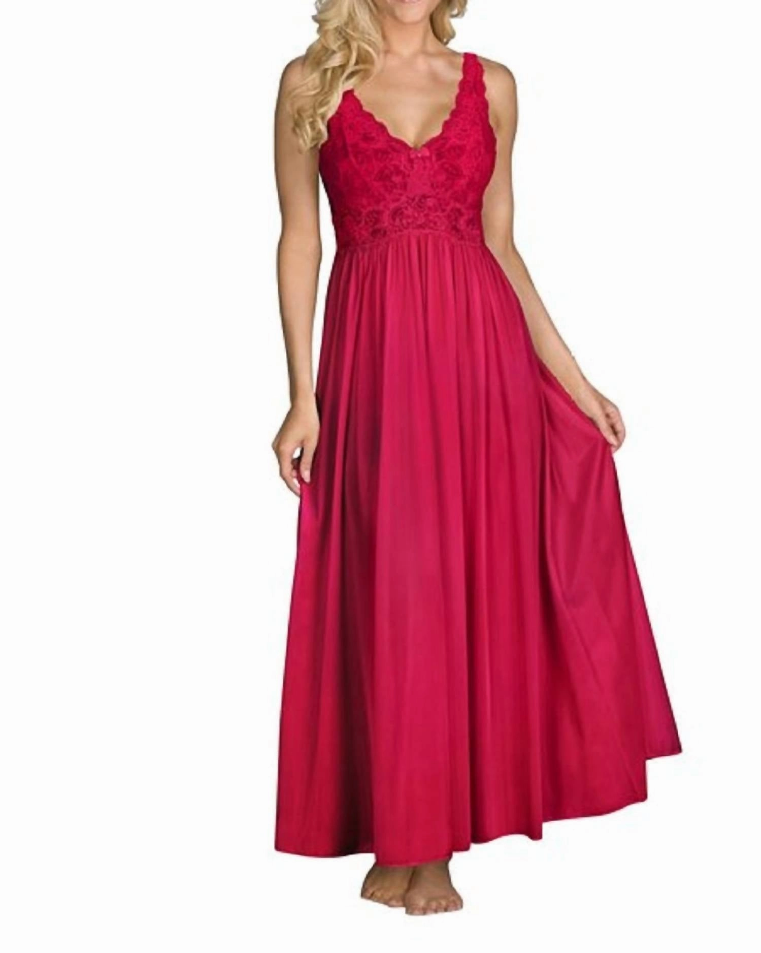 Relaxed Fit Design Silhouette 53 Inch Sleeveless Long Gown In Red