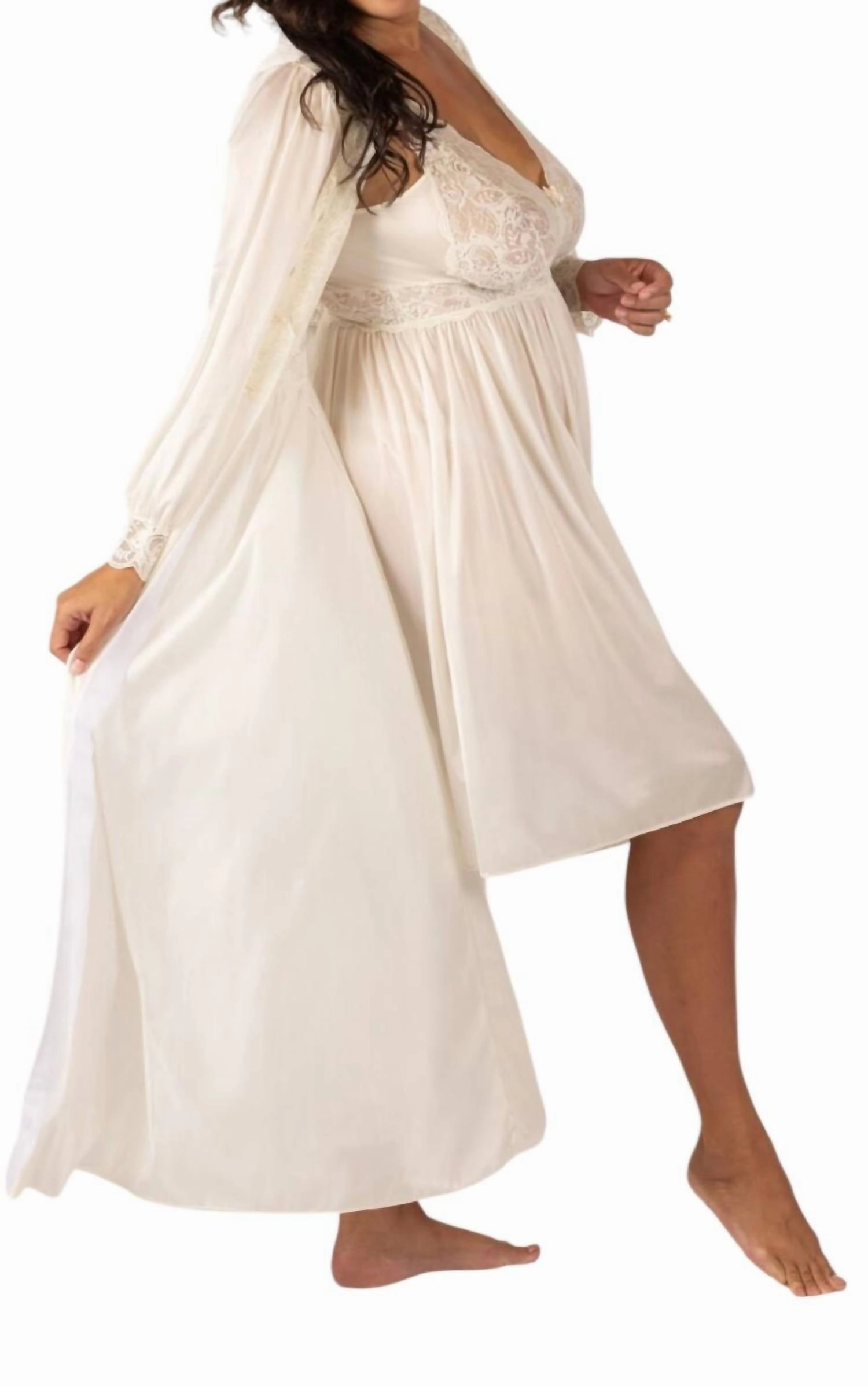 Brushed Fleece OdorResistant Treatment Silhouette 54" Long Sleeve Long Coat In Ivory