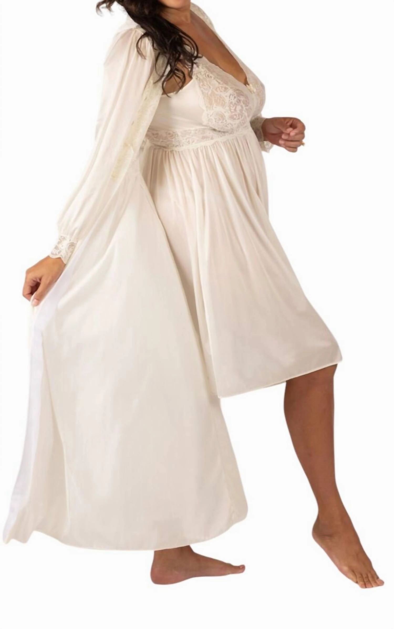 Lightweight Material Silhouette 54" Long Sleeve Long Coat In Ivory