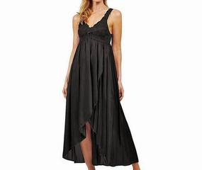 Plush Lining Silhouette Nylon Tricot Hi-Low Gown In Black