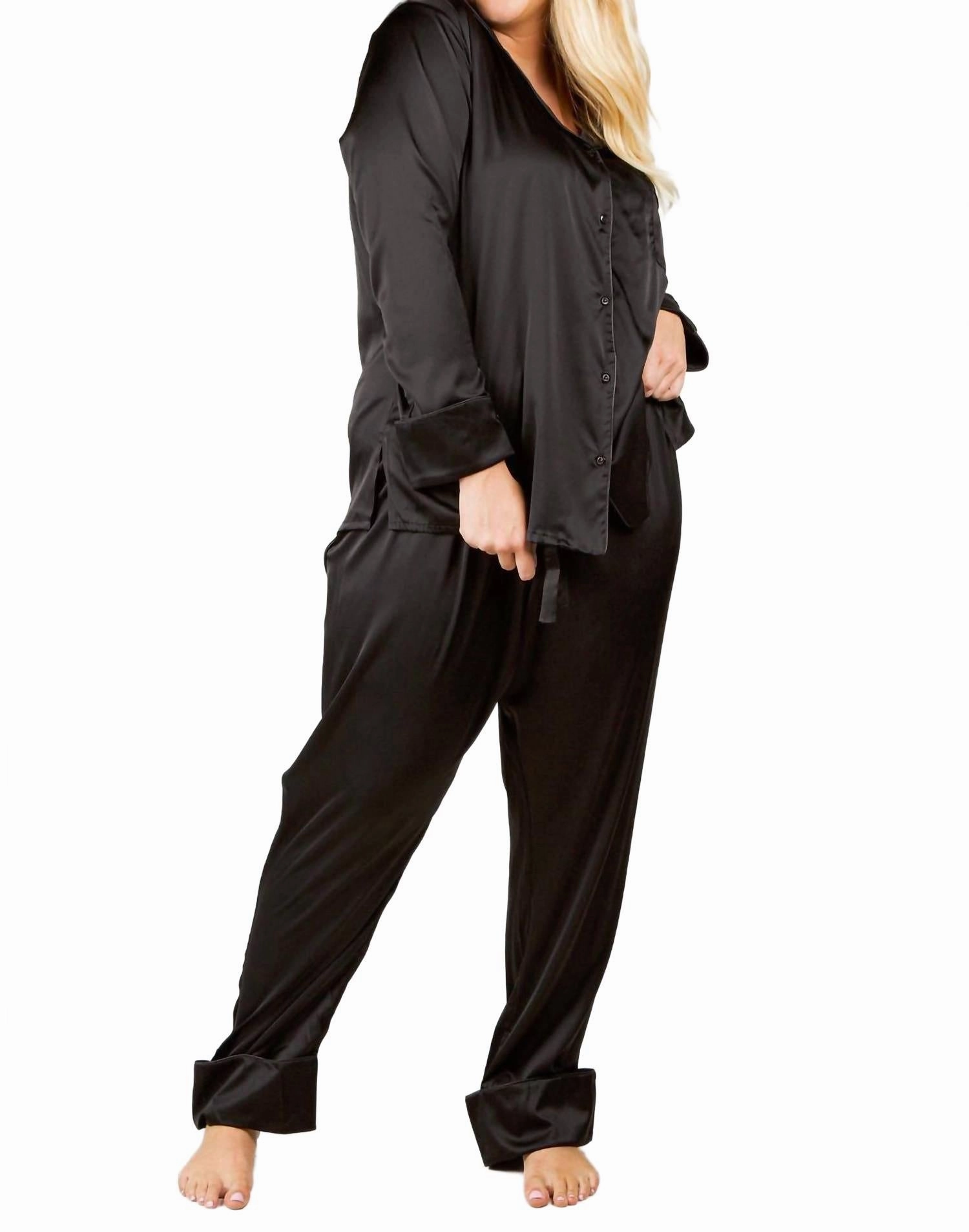 Silk Pajama Set - Plus In Black Jersey Fabric
