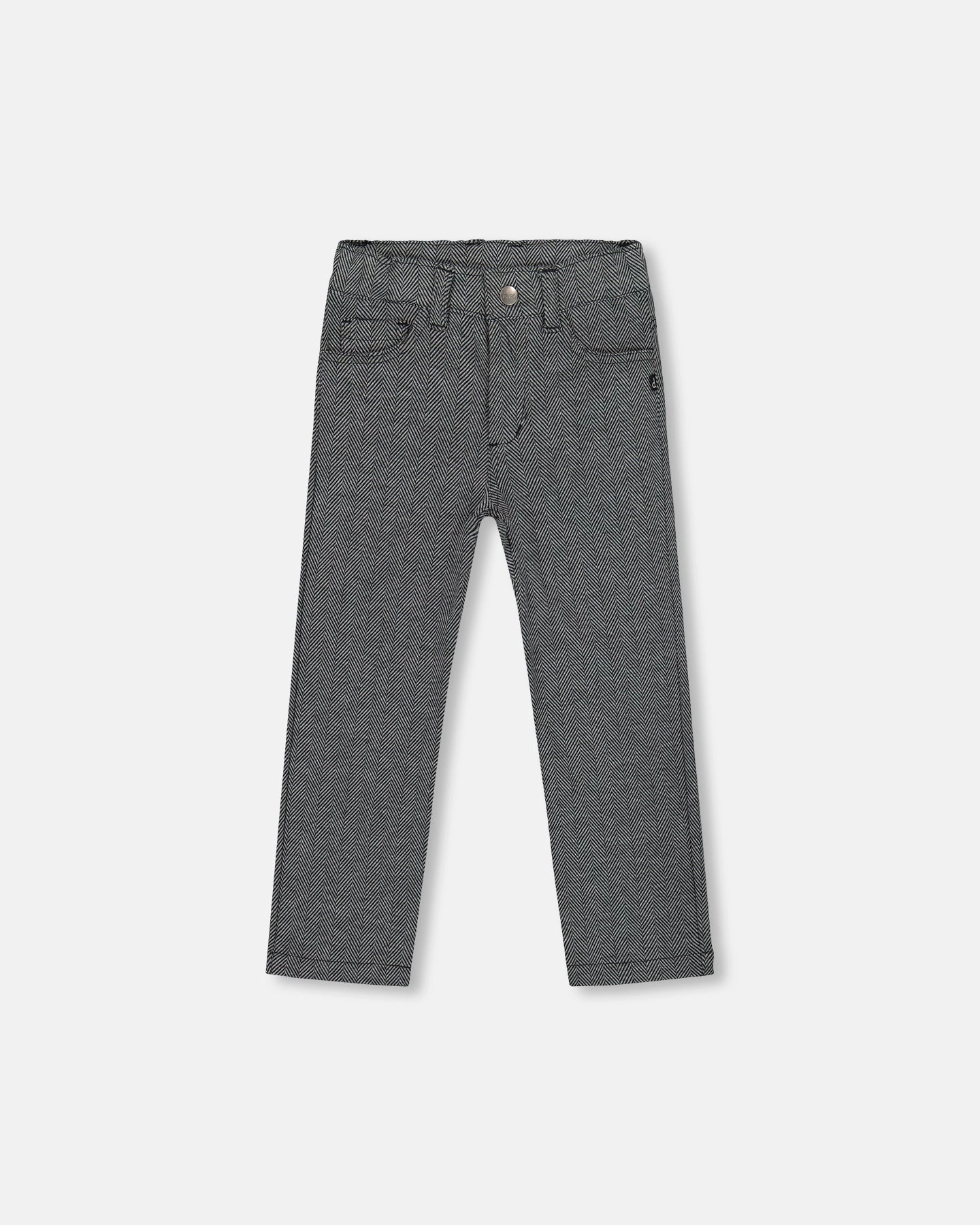 Stretch Jacquard Pants Grey Herringbone Core Style Travel-Ready