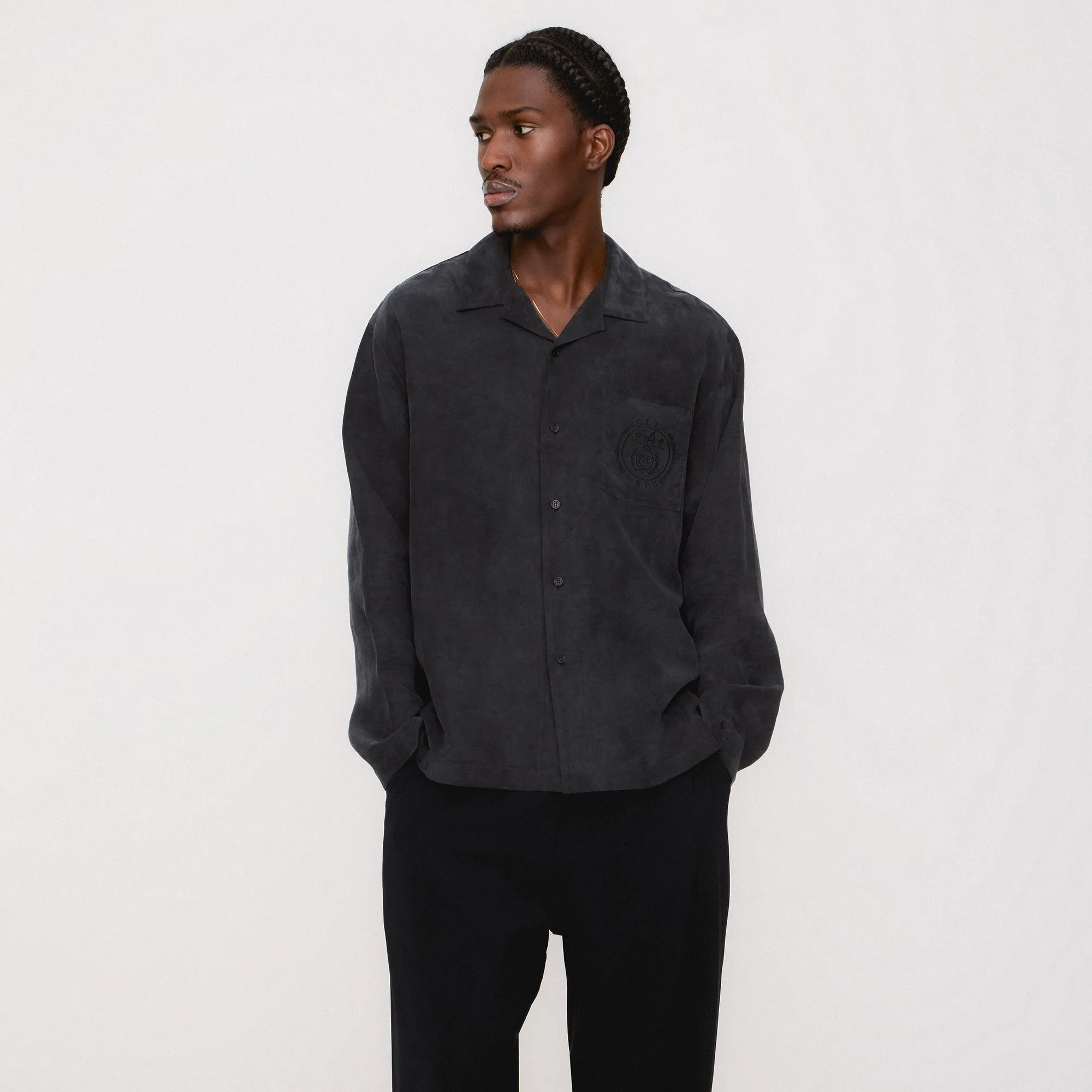 Kith Adonis Camp Collar Shirt - Black Wrinkle Resistant Material
