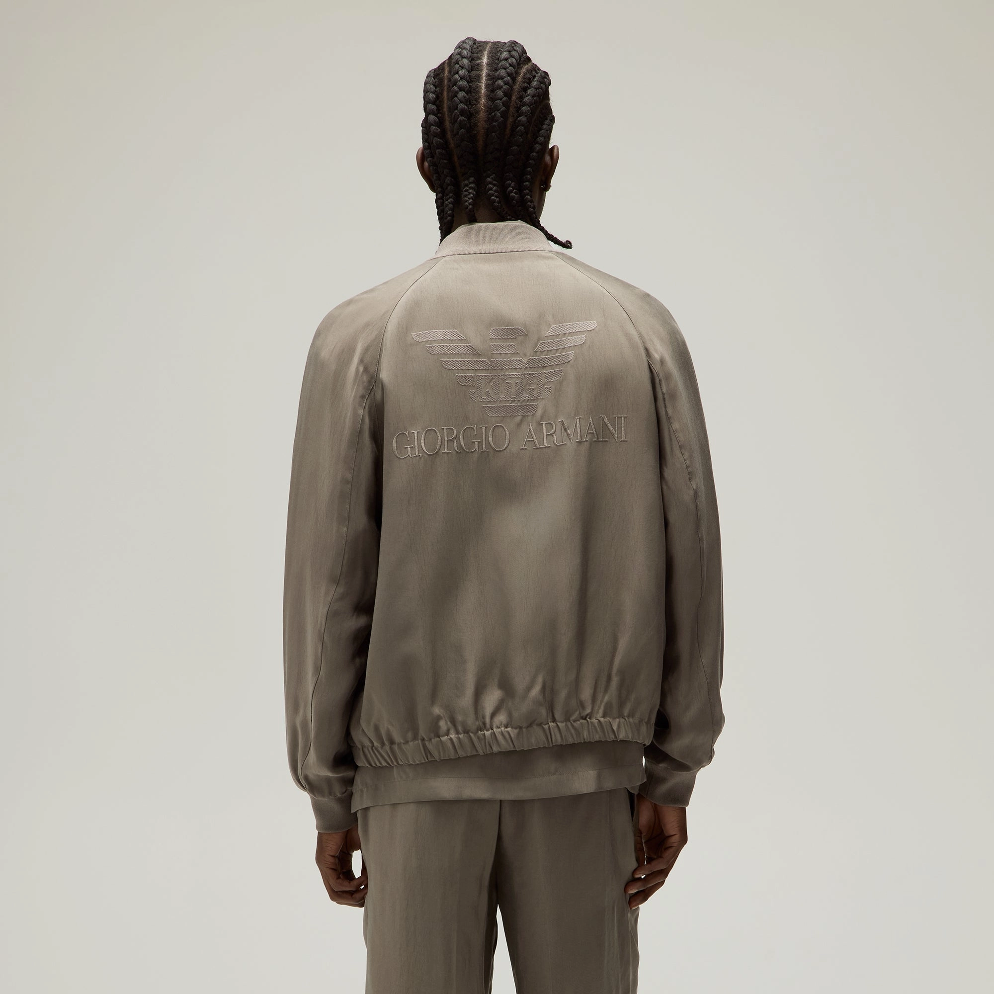 Giorgio Armani & Kith Silky Bomber Jacket - Gravel Minimal Daily Fit RibbedKnitCollar