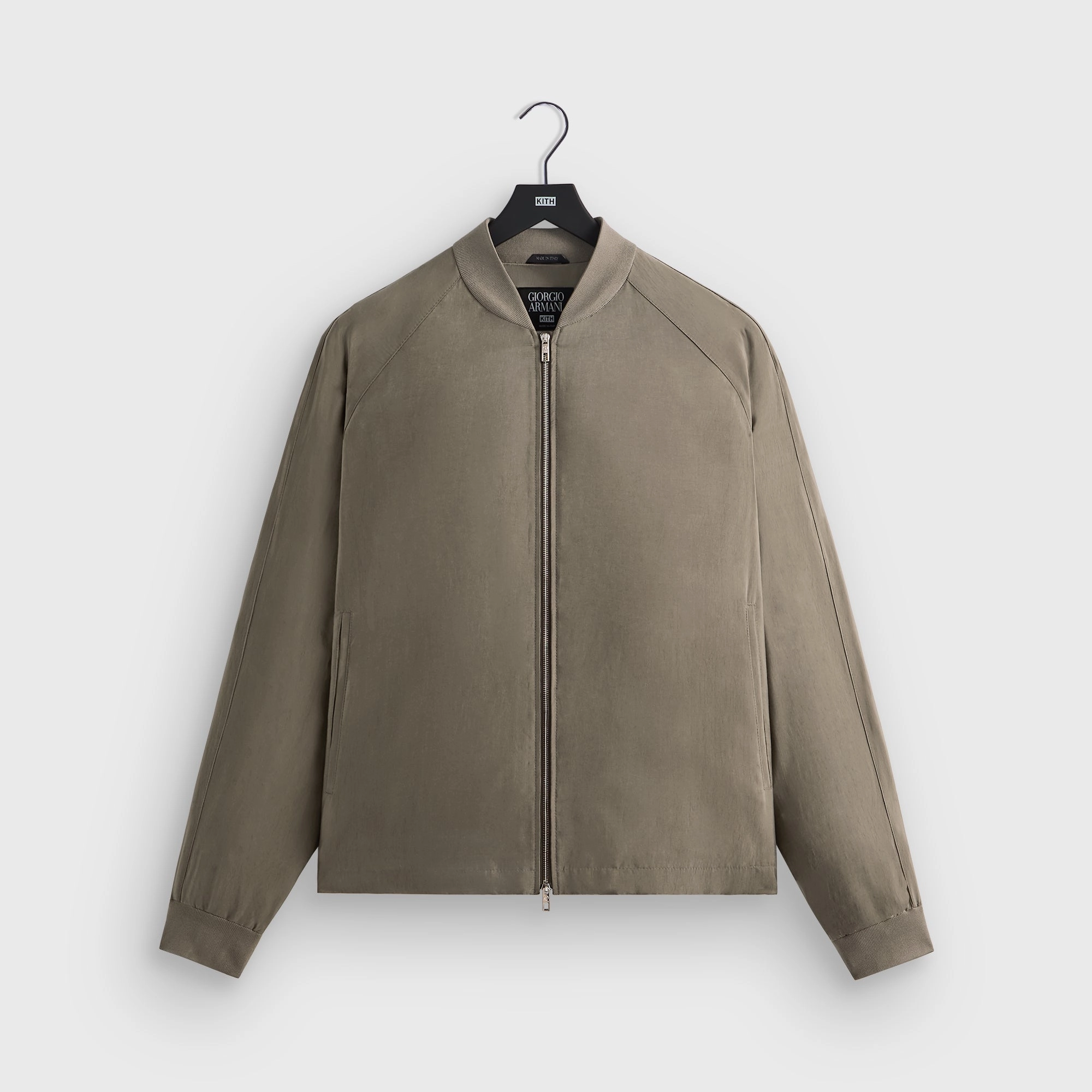 Non Bulky Insulation Secure Closure System Giorgio Armani & Kith Silky Bomber Jacket - Gravel