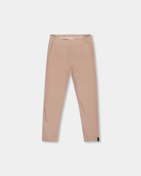 Rib Striped Leggings Beige and Off-White Hidden pockets