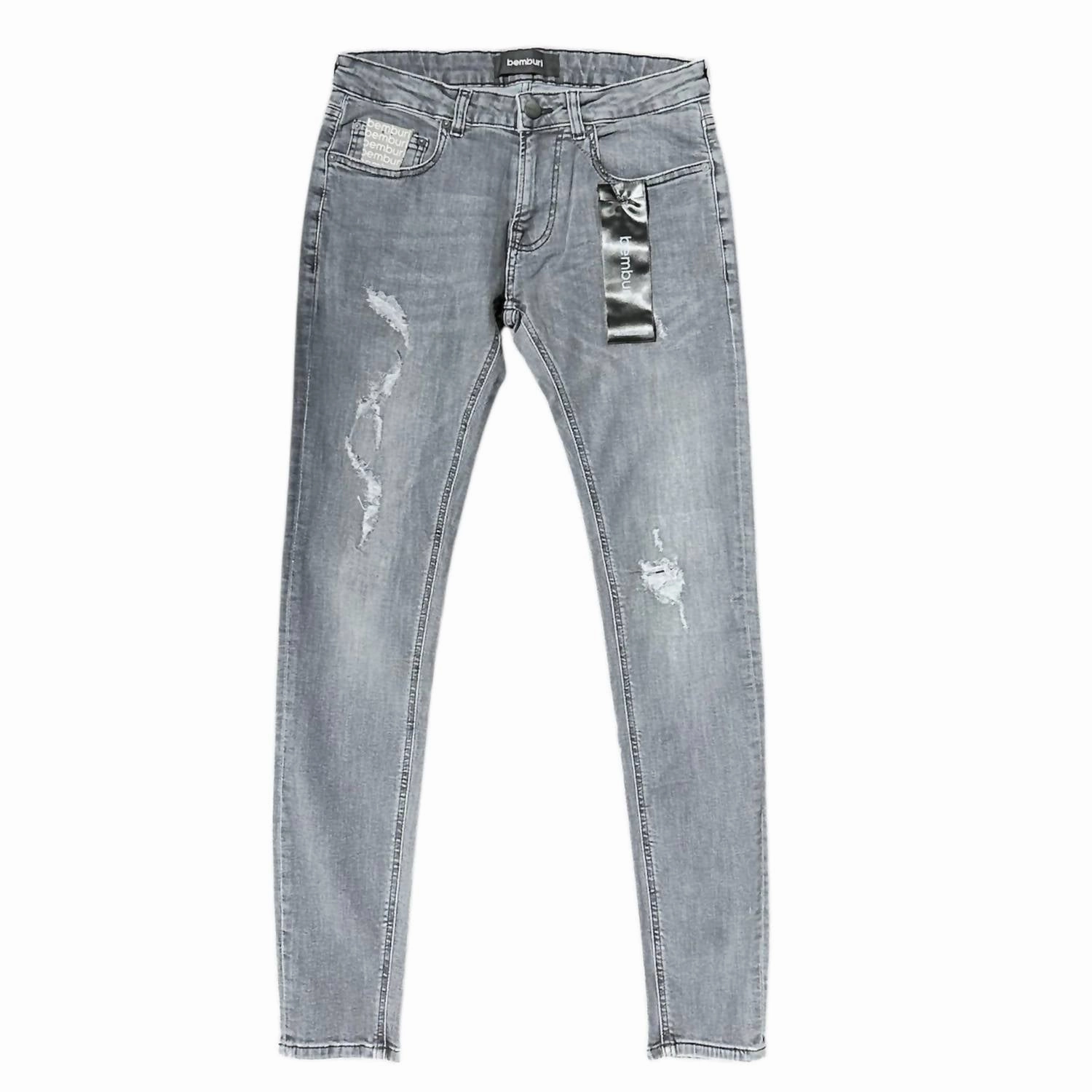 Garment Dyed Texture Men's Skinny Denim Jean In Light Grey