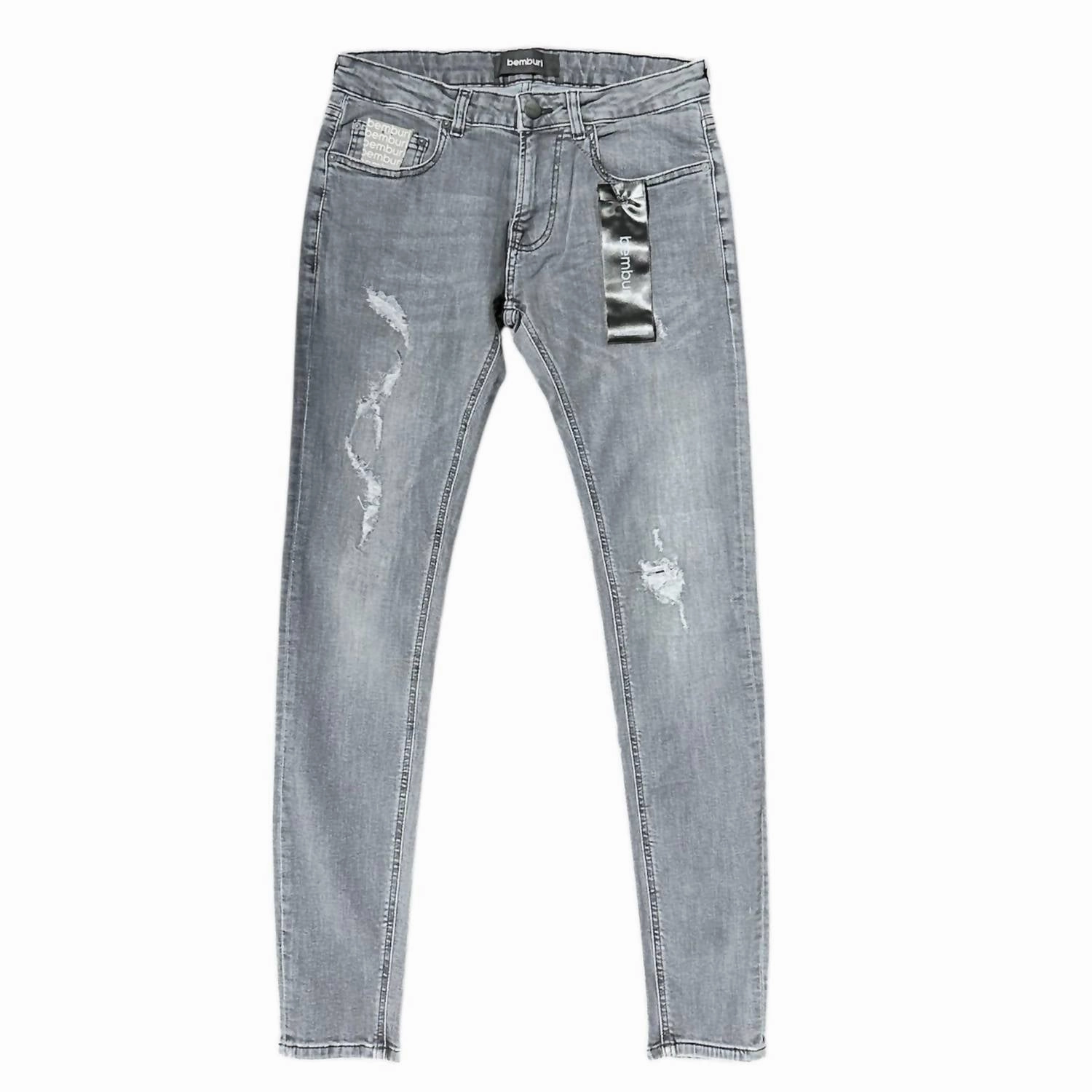 Men's Skinny Denim Jean In Light Grey No Hassle Fit Casual Friday Versatile