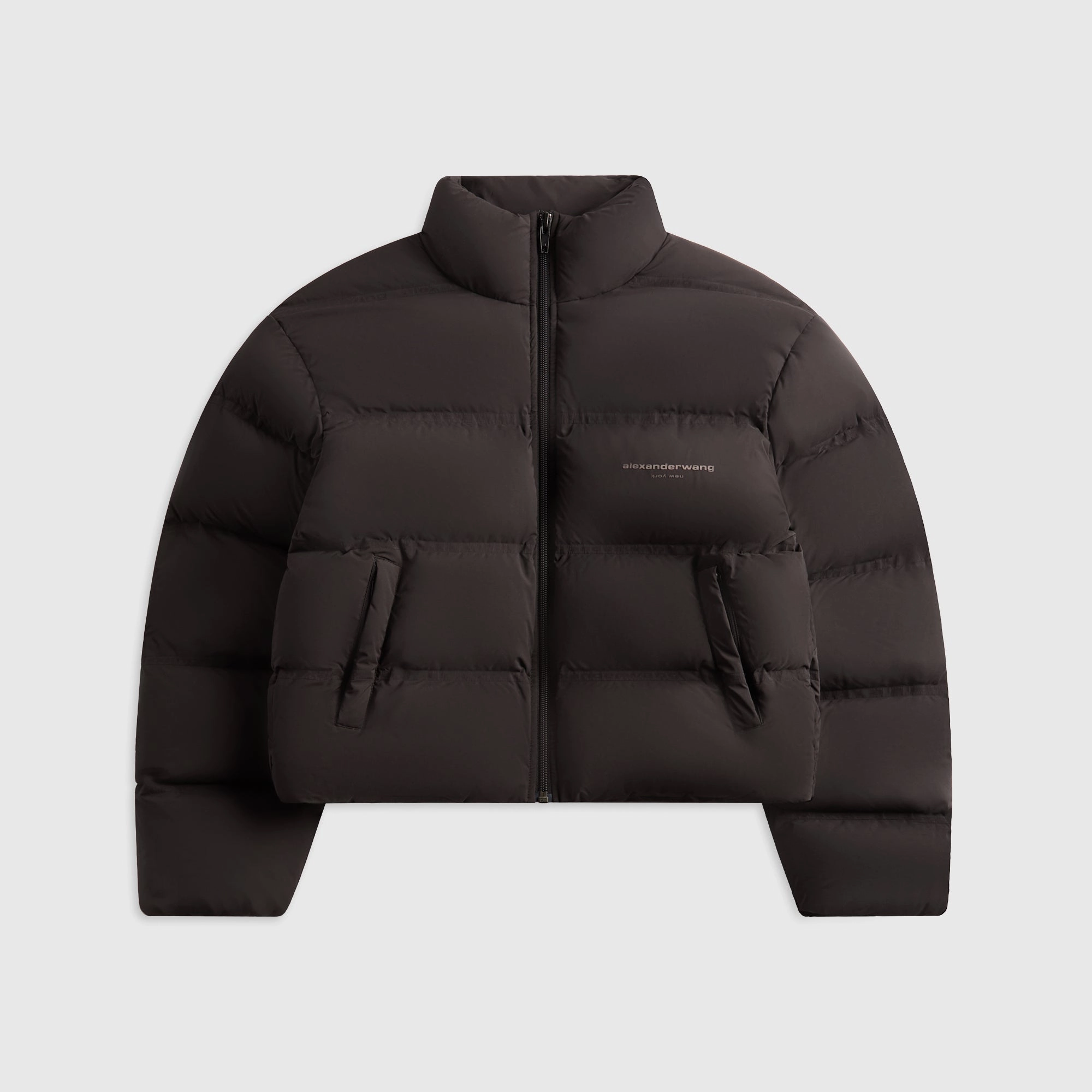 Alexander Wang Jacquard Channel Cropped Puffer with Reflective Logo - Black Utility Inspired Look Non Irritating Edging