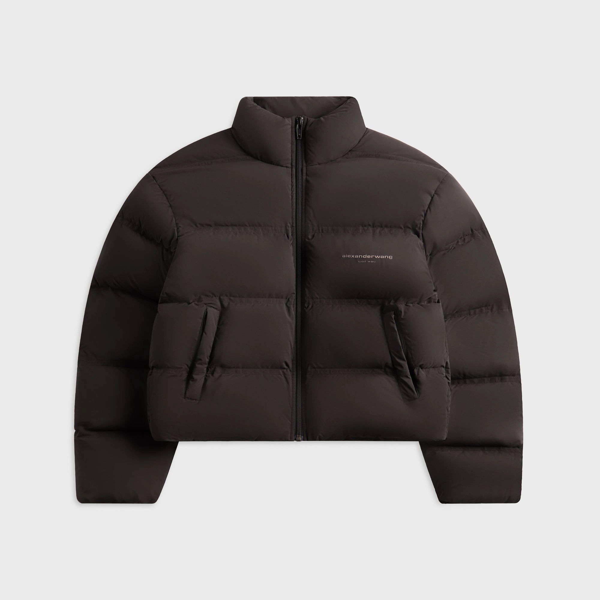 Alexander Wang Jacquard Channel Cropped Puffer with Reflective Logo - Black Chill Weather HighCollarDesign