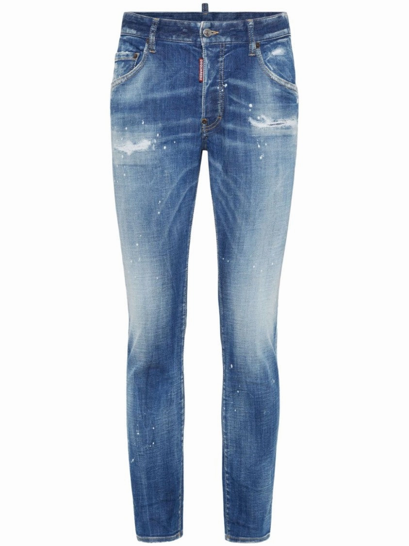 Button Fly Option Youth Style Office Wear Slim-Fit Blue Denim Jeans With Distressed Detailing