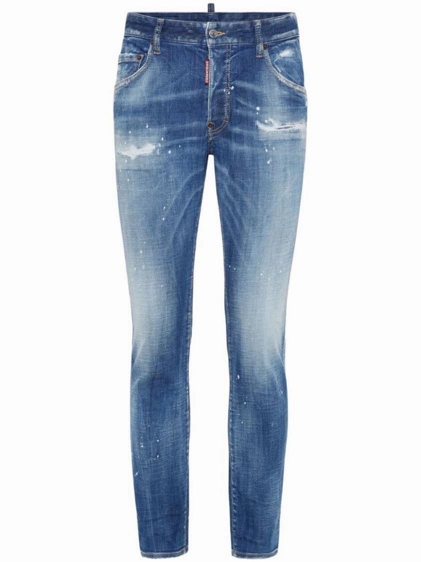 Neutral Fabric Slim-Fit Blue Denim Jeans With Distressed Detailing