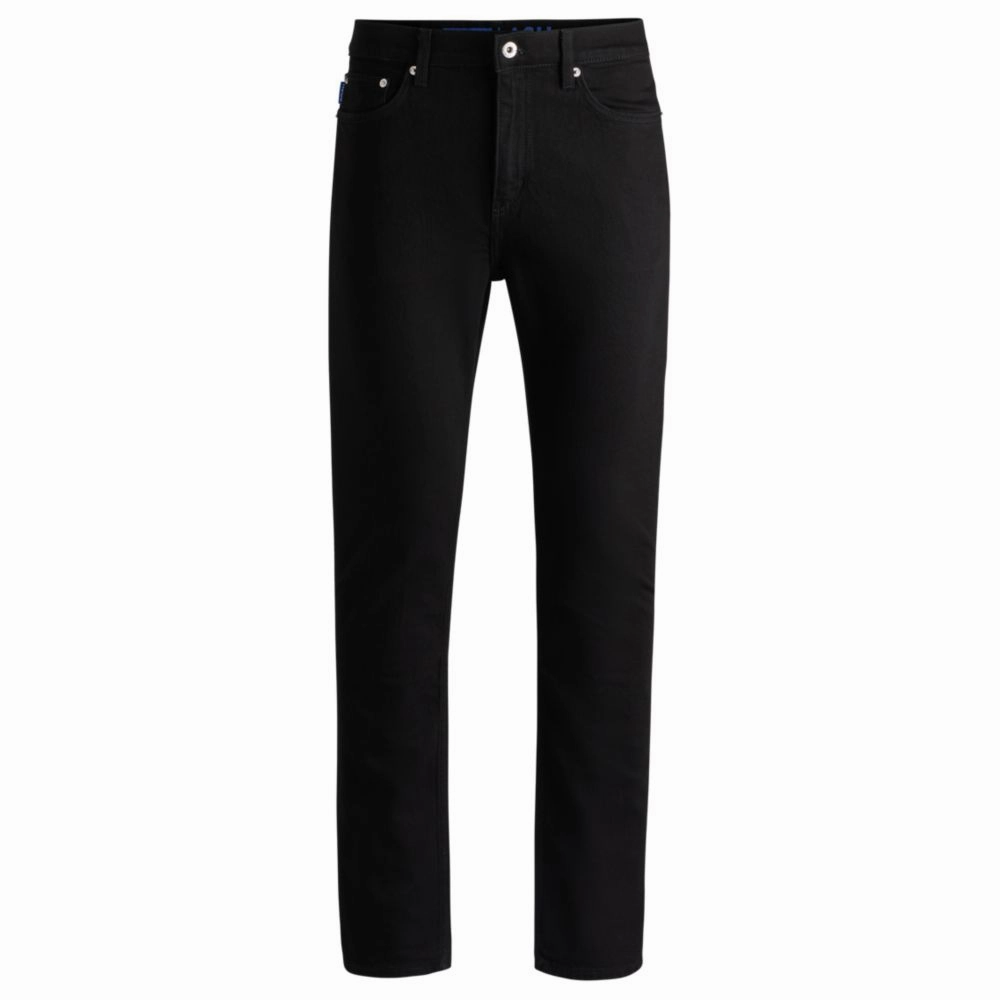 Smooth zipper closure Slim-fit jeans in black stretch denim