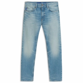 Slim-fit jeans in comfort-stretch green-cast denim Raw Hem Design