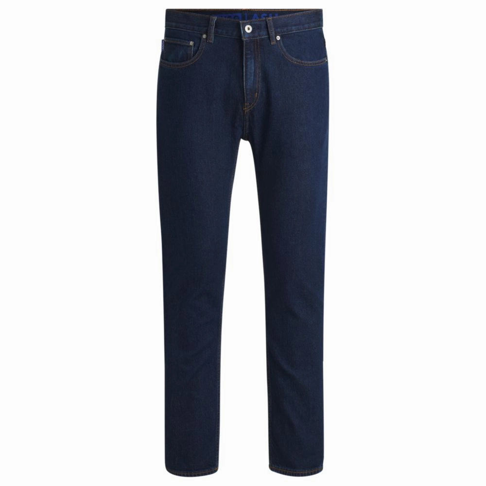 Seamless Waistband Finish Slim-fit jeans in dark-blue stretch denim