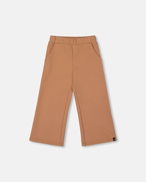 Waffle Flare Leg Pants Caramel Brown Soft Brushed Lining LightweightDesign