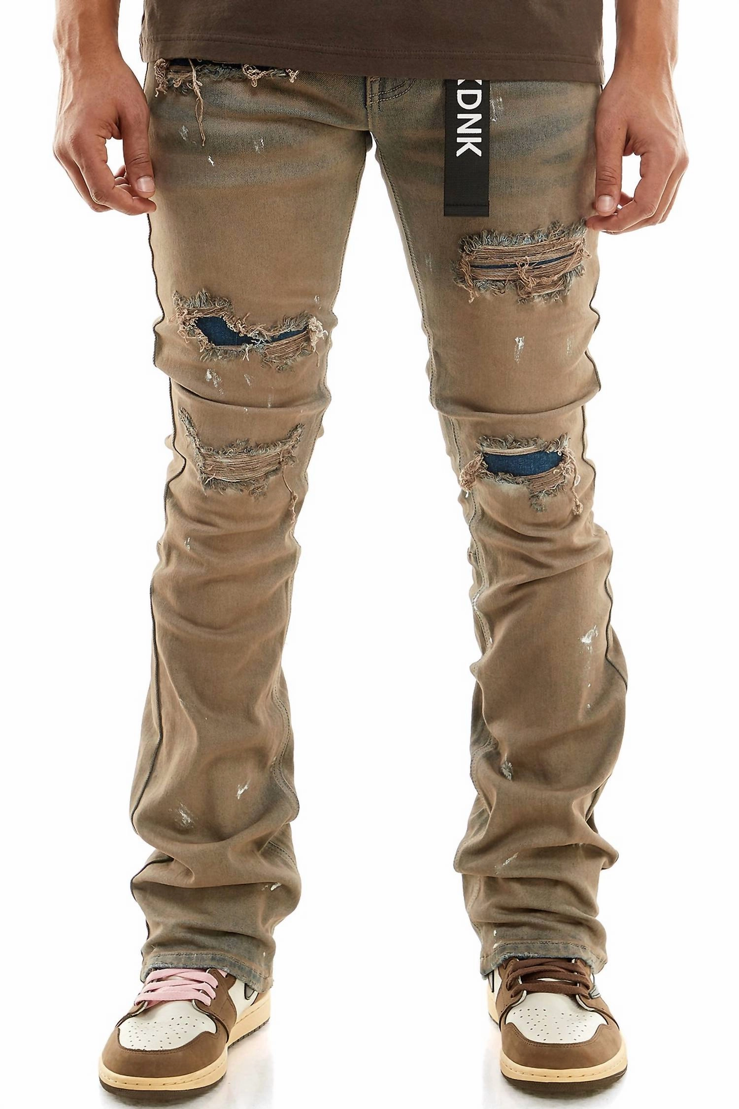 School Fit Men's Raw Denim Patched Flare Jeans In Ash Blue