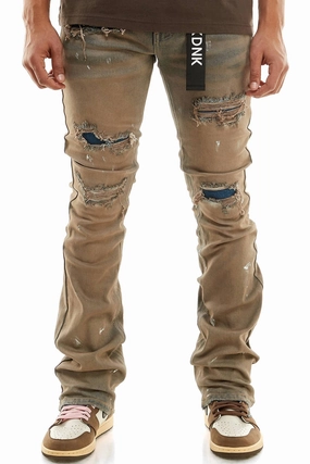 School Fit Men's Raw Denim Patched Flare Jeans In Ash Blue