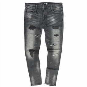 Universal Fit Sizing Minimal Fit Men's Rip & Repair Jeans In Black Ash