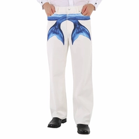 Burberry Men's White Mermaid Tail Printed Cotton-Denim Jeans Neutral Base Basic Attire