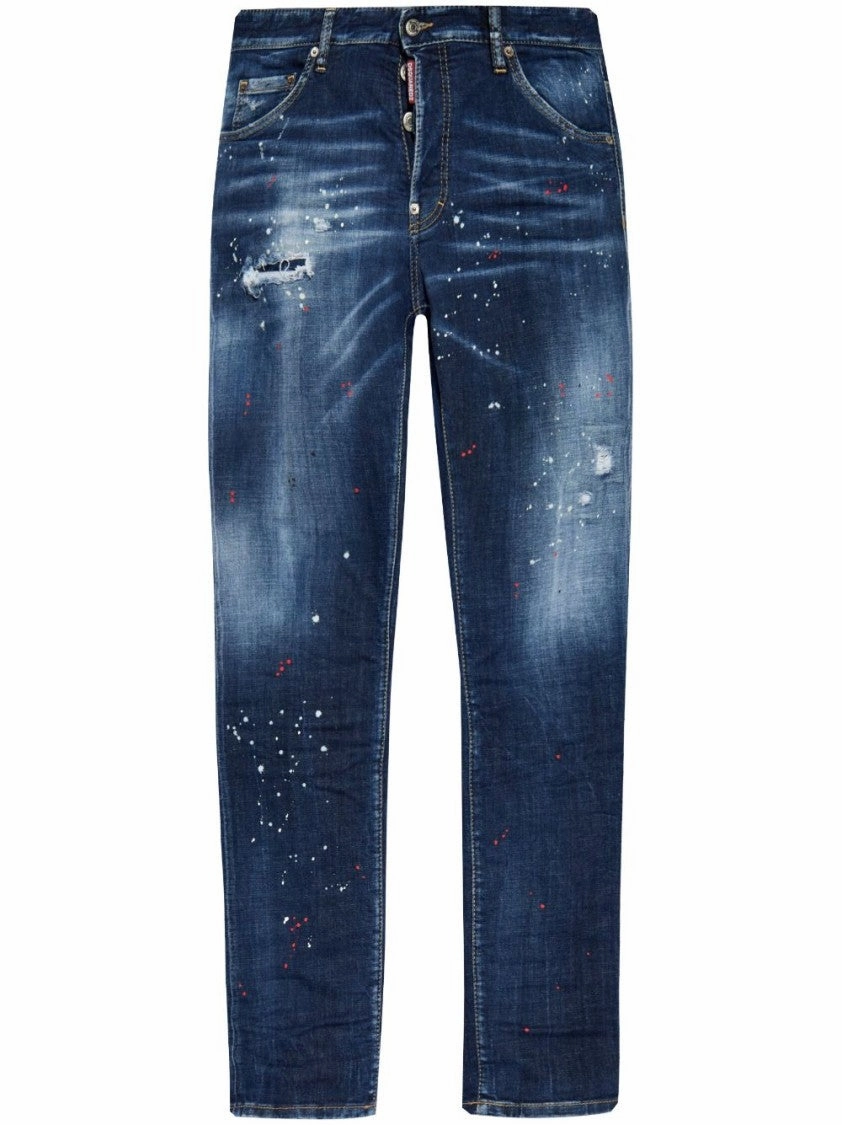 Ready Choice Easy Pairing Indigo Cotton And Patent Leather Slim-Fit Jeans