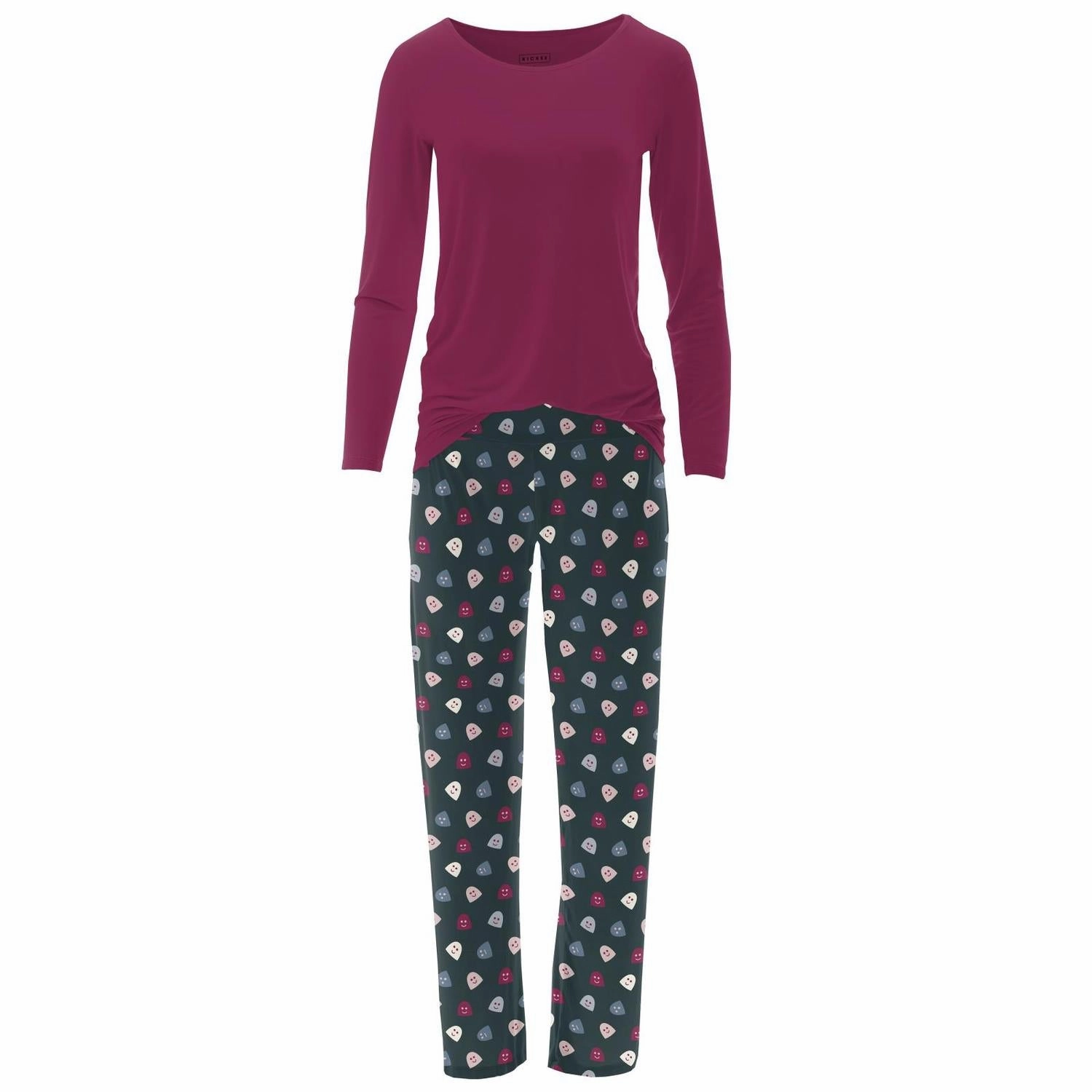 Women's Long Sleeve Tee & Pajama Pants Set In Pine Happy Gumdrops Sustainable Material