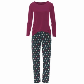 Women's Long Sleeve Tee & Pajama Pants Set In Pine Happy Gumdrops Sustainable Material