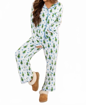 Fancy & Festive Pajama Set In Multi Drop Shoulder Cut No Roll Hemline