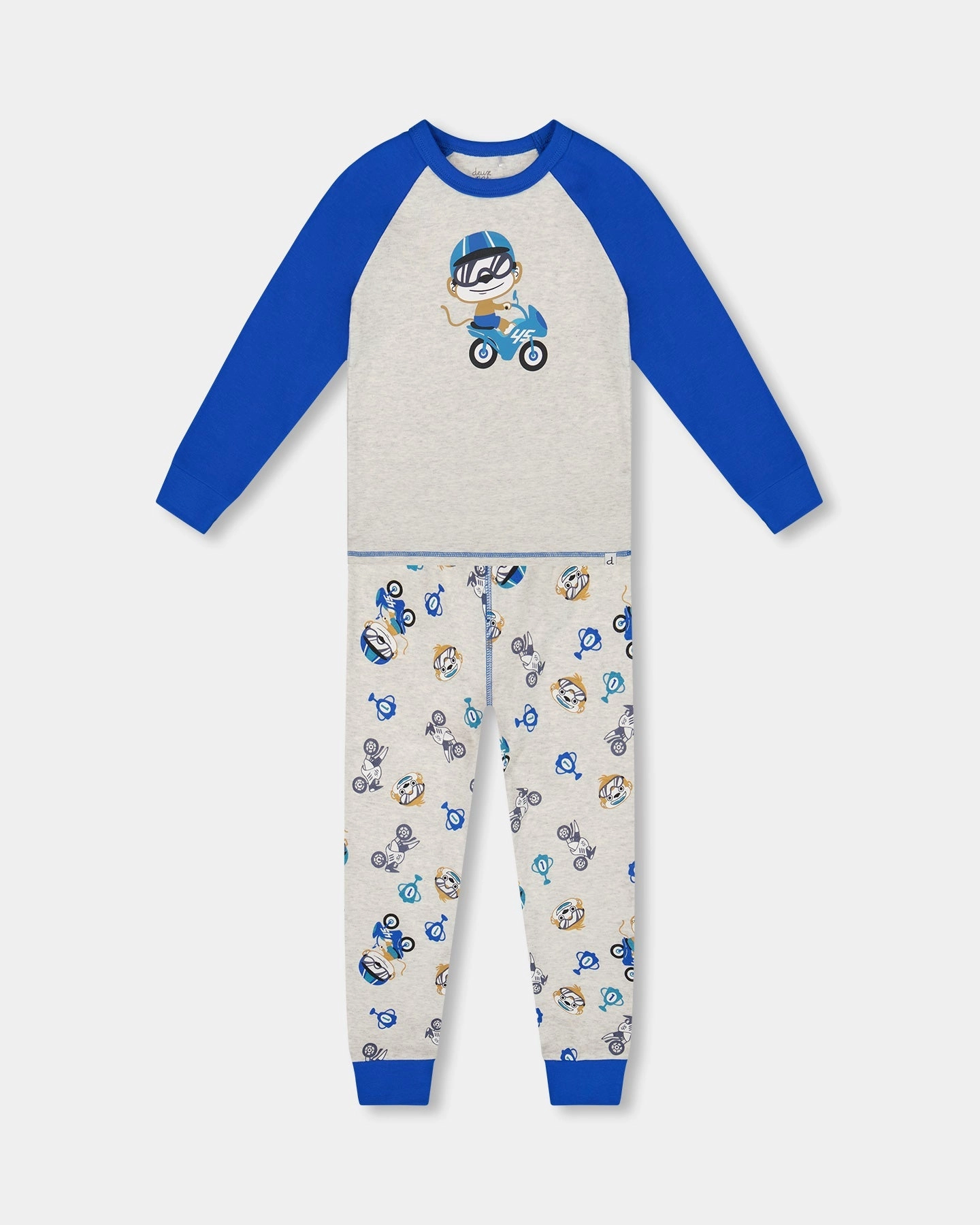 Abrasion Resistant Edges Two-Piece Organic Cotton Pajama Set Beige Monkey Print