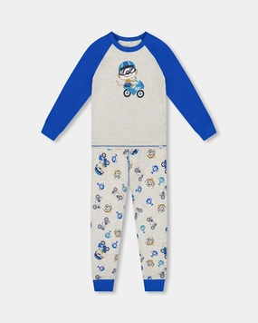 Abrasion Resistant Edges Two-Piece Organic Cotton Pajama Set Beige Monkey Print
