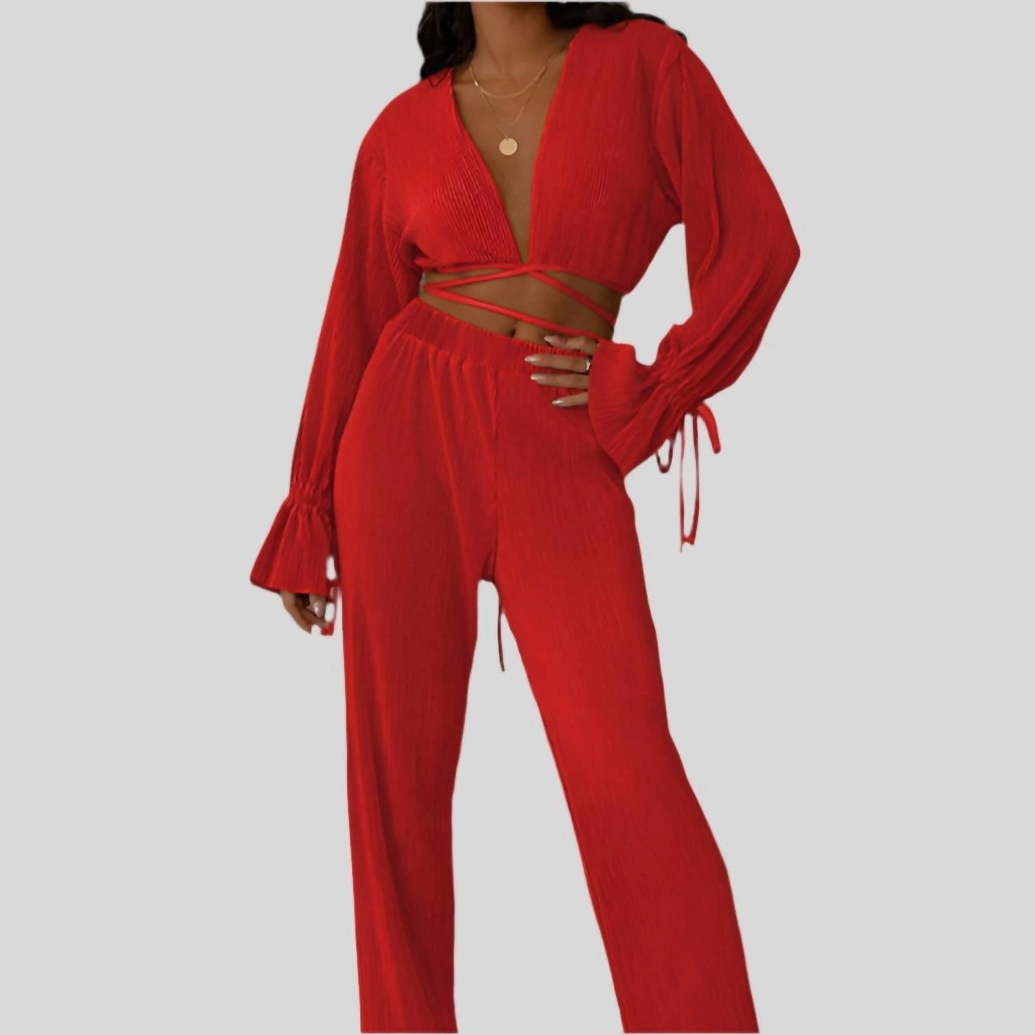 Lightweight Construction Zyrenne Plisse Pants Set In Red