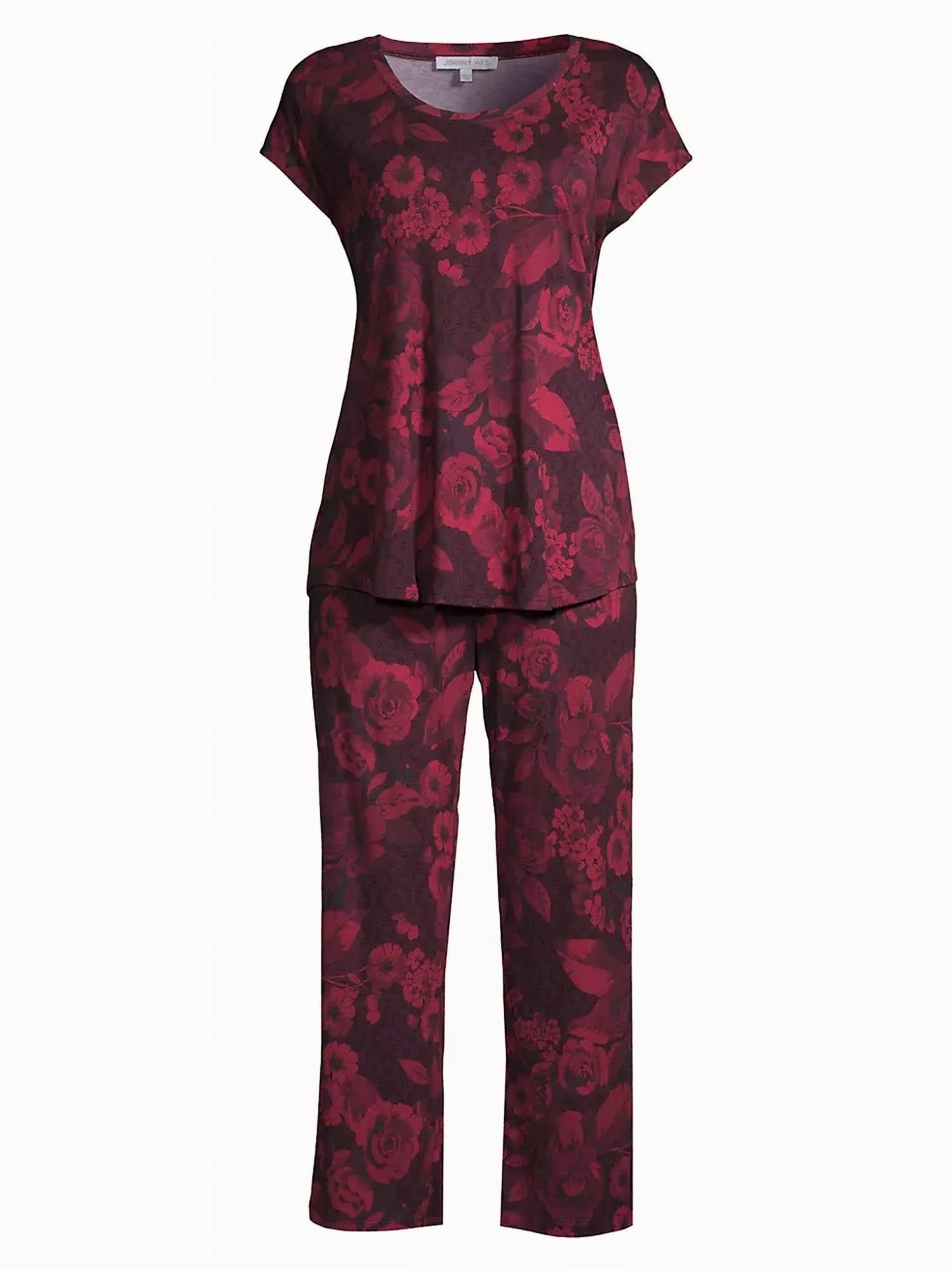 Carrie Cap Sleeve Crop Set Pajama In Red Odor Resistant Treatment Skin Temperature Control
