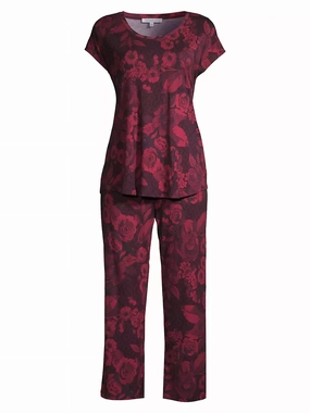 Carrie Cap Sleeve Crop Set Pajama In Red Soft touch finish Non Restrictive Silhouette