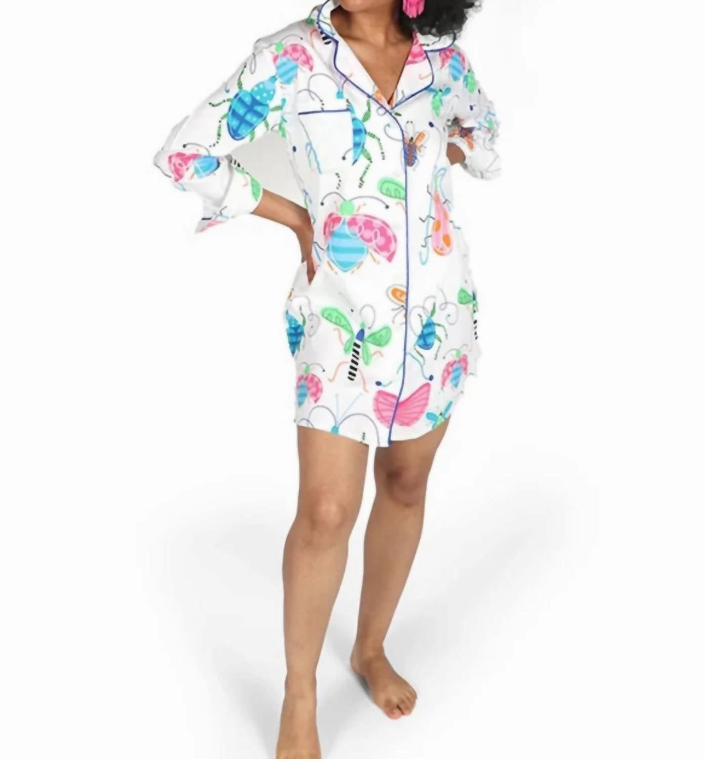 Sateen Sleep Shirt In Snuggle Bugs AntiPilling Technology Flexible Waistband