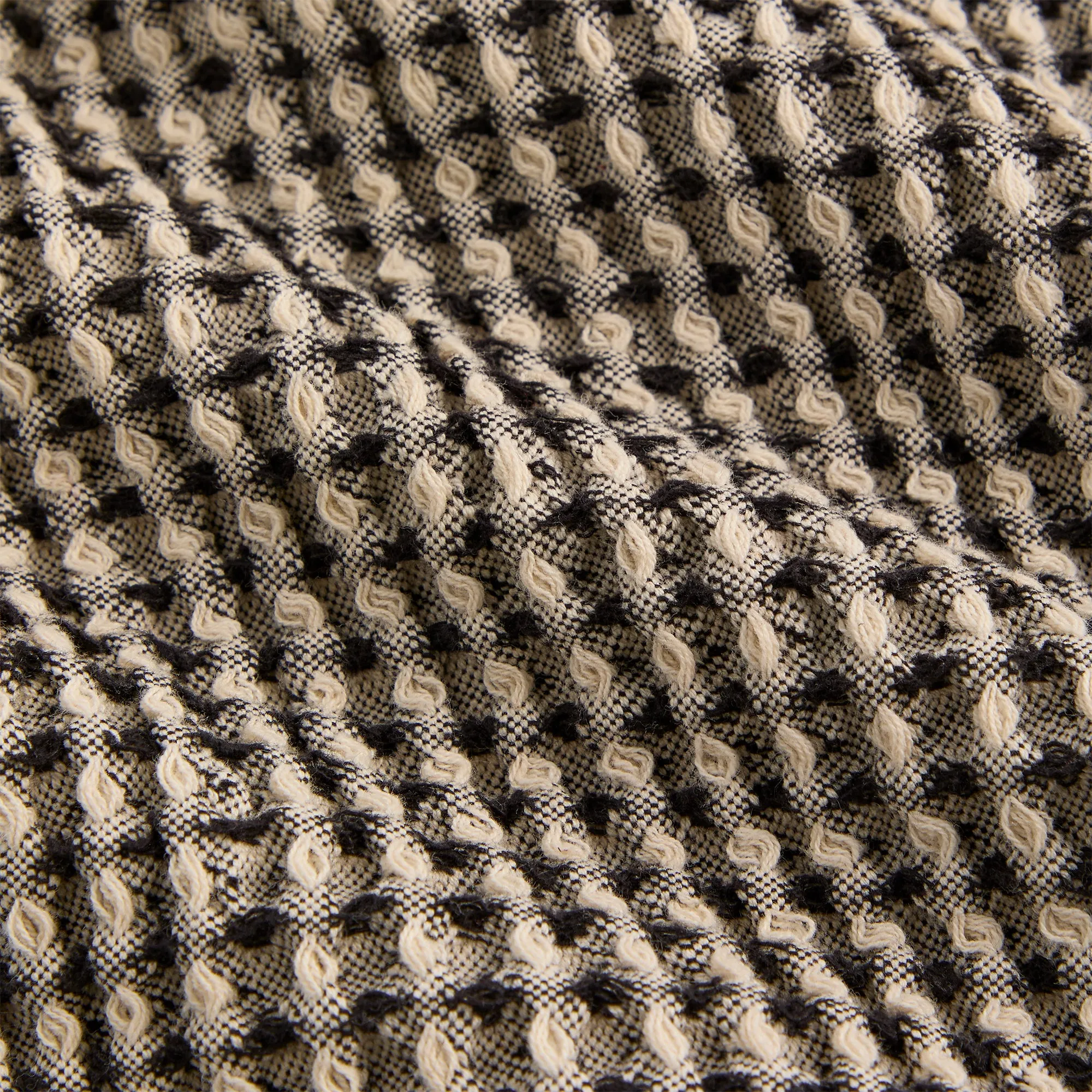 Multi Layer Stitching Kith Geometric Diamond Short Sleeve Boxy Collared Overshirt - Black