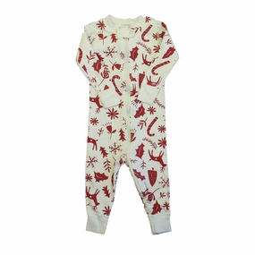 Hanna Andersson Unisex Ivory | Red 1-piece footed Pajamas Plush Fleece Lining