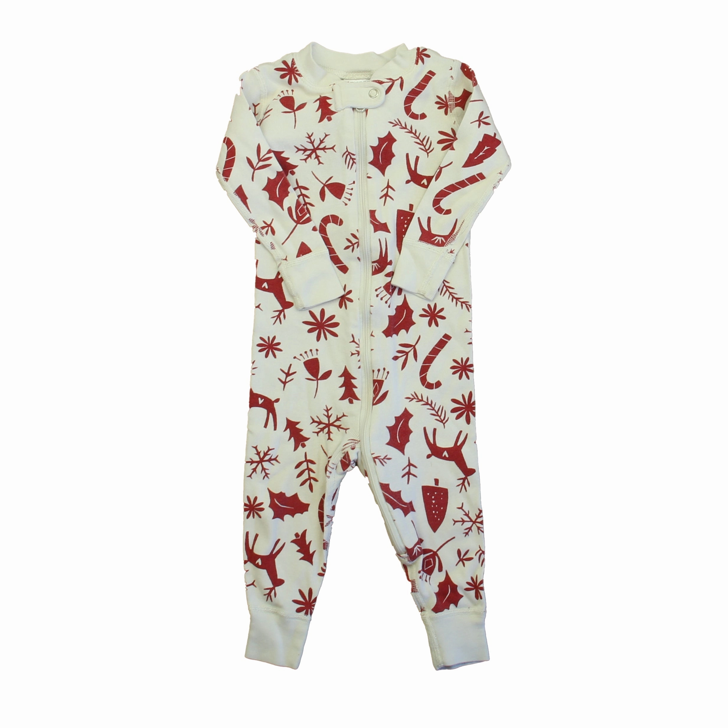 Hanna Andersson Unisex Ivory | Red 1-piece footed Pajamas Plush Fleece Lining
