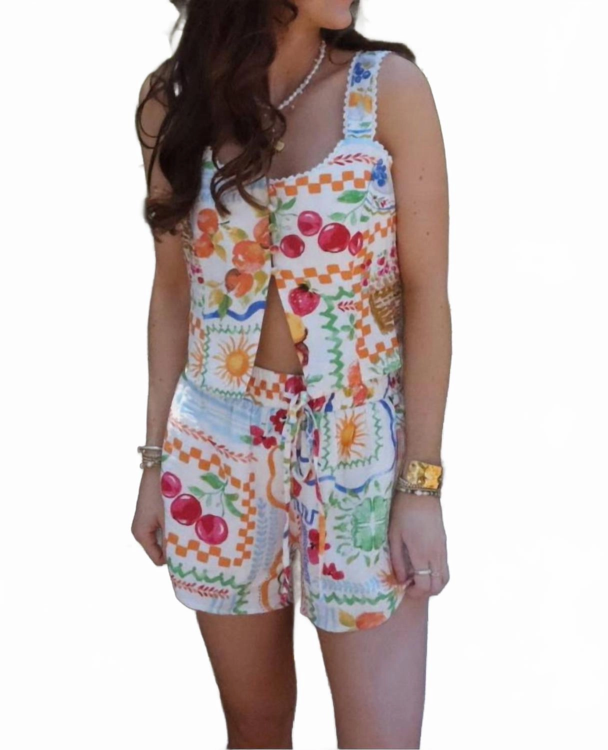 Summer Picnic Print Shorts & Tank Top Set In Multi Non Restrictive Fit MotionAdaptive Fit