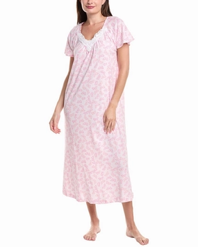 Carole Hochman Flutter Sleeve Waltz Gown Stretch Knit Material Organic Cotton Blend
