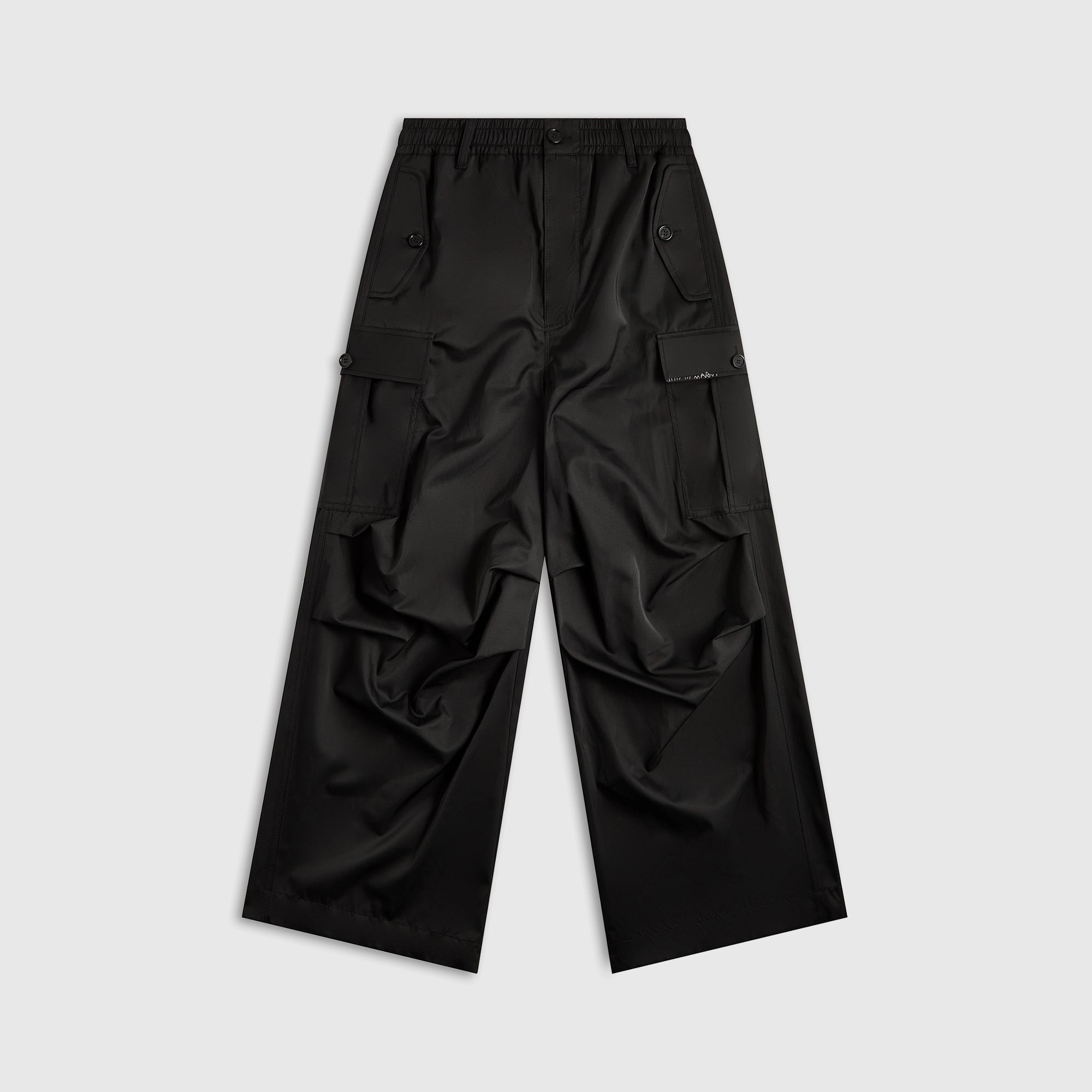 FlexibleKneePanels Quick Release Buckle Marni Drawstring Cargo Workwear Gabardine Pant - Black