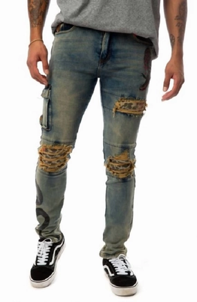 Classic Look Sustainable Creative Look Snake Denim Jeans In Blue