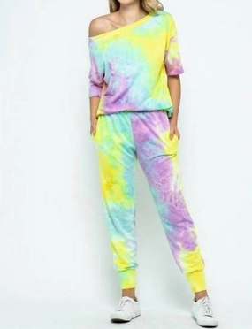 Lightweight Jersey Knit Brushed Cotton Riki Tie Dye Jogger Set In Magenta Mix