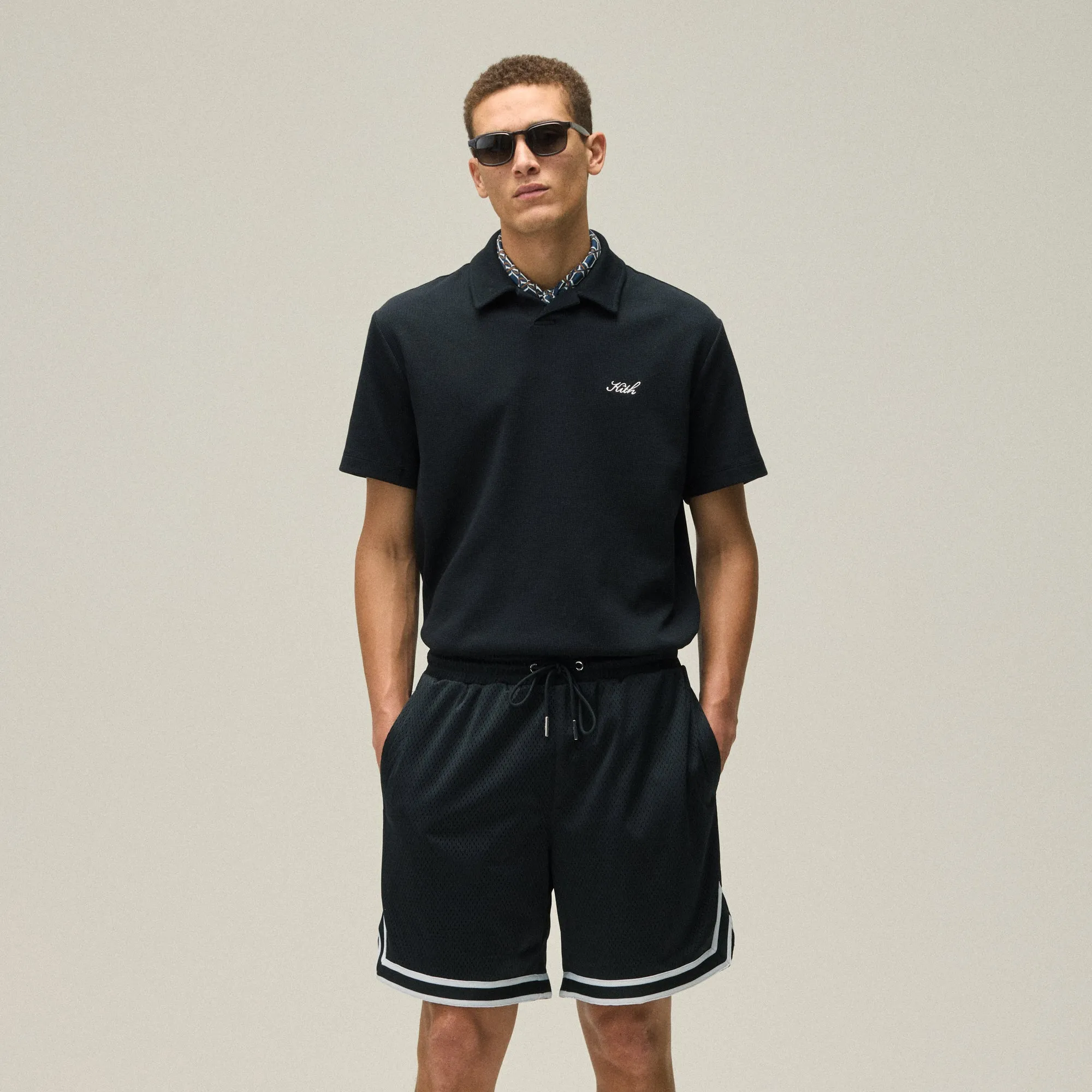 Tailored Silhouette Office Attire Kith Micro Waffle Drew Polo - Black