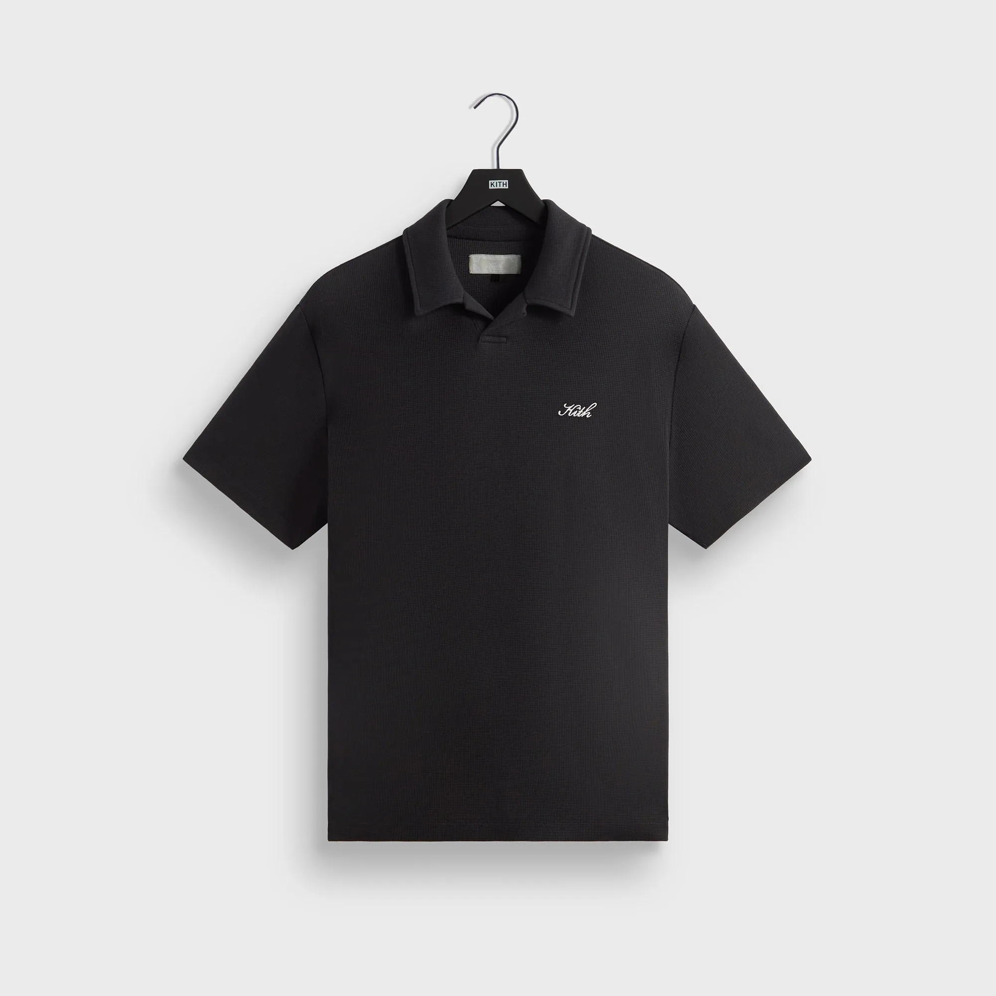 Kith Micro Waffle Drew Polo - Black Lightweight Knit Athletic Cut