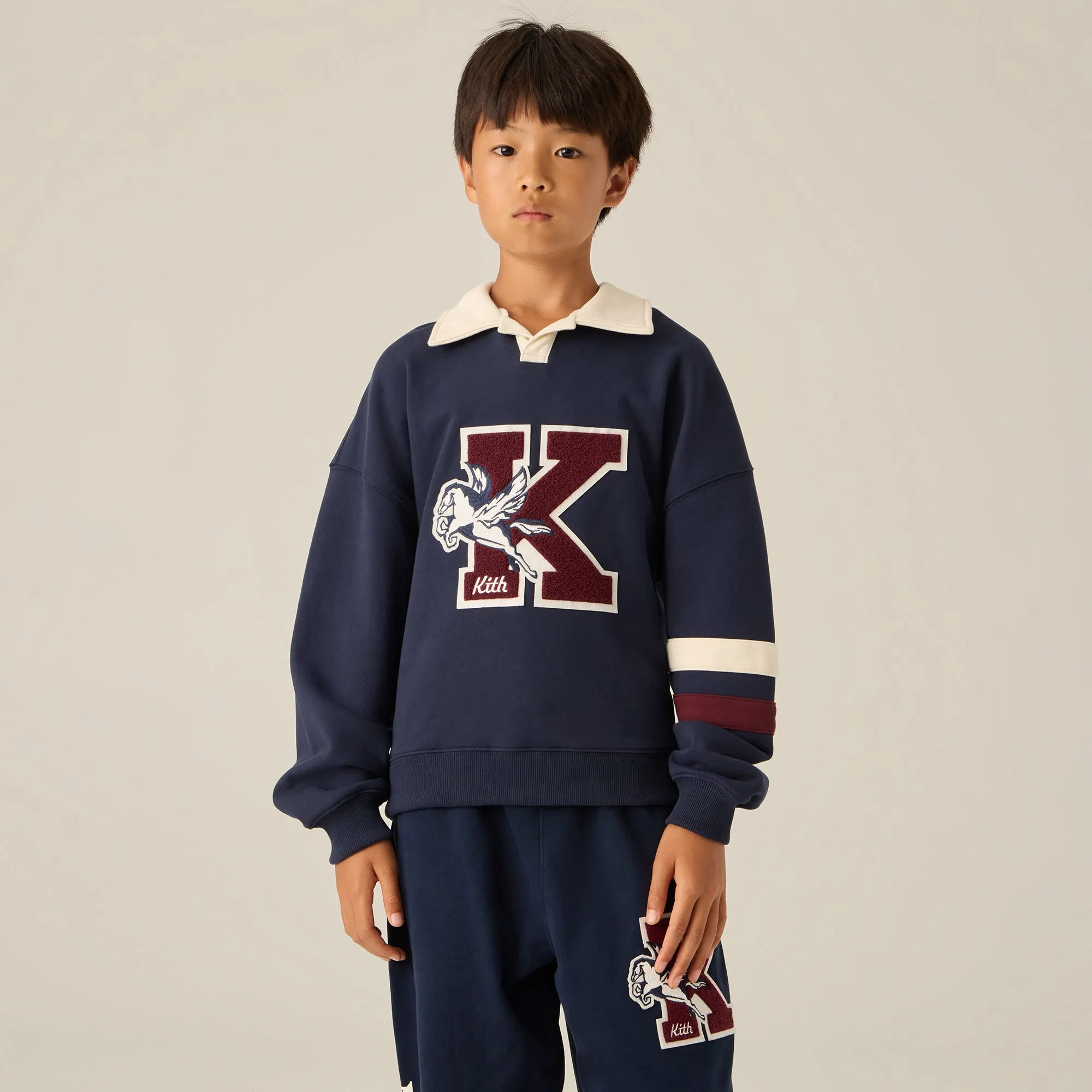 Kith Kids Varsity Nelson Collared Pullover - Nocturnal Bar Night slim fit