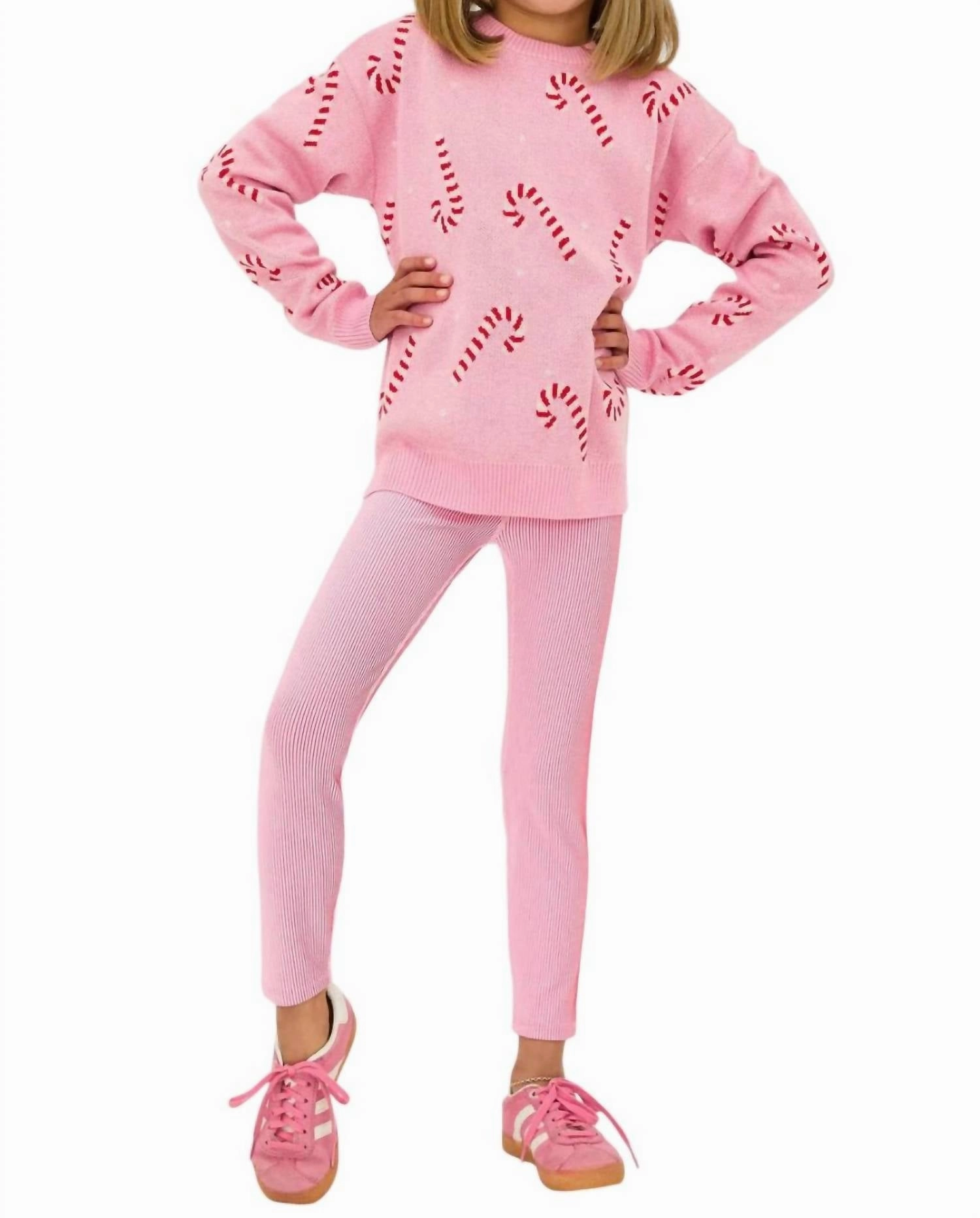 Soft Fabric Stretch Fit Little Peppa Legging In Candy Cane Rib