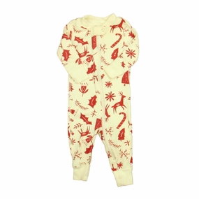 Hanna Andersson Unisex Ivory | Red Reindeer 1-piece Non-footed Pajamas Organic Cotton