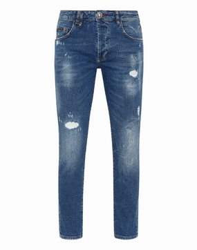 Minimalist Style Family Style Comfy Classic Five Pocket Design Denim Trousers Skinny Fit Lion Circus