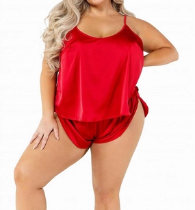 NonRestrictive Design Soft Satin Tulip Short Set - Plus In Red
